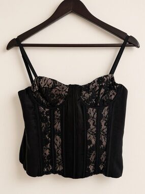Meshki Maryse Satin & Lace Corset Top, size M, elegant bustier boudoir style NWT